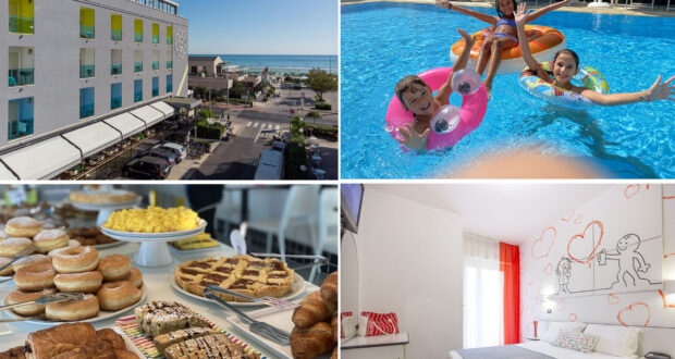 offerta all inclusive agosto a Riccione hotel 3 stelle fronte spiaggia con piscina